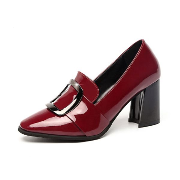 

british style small leather shoes thick heeled shoes women 2020 autumn new fashion pointed pointed wild large size belted, Black