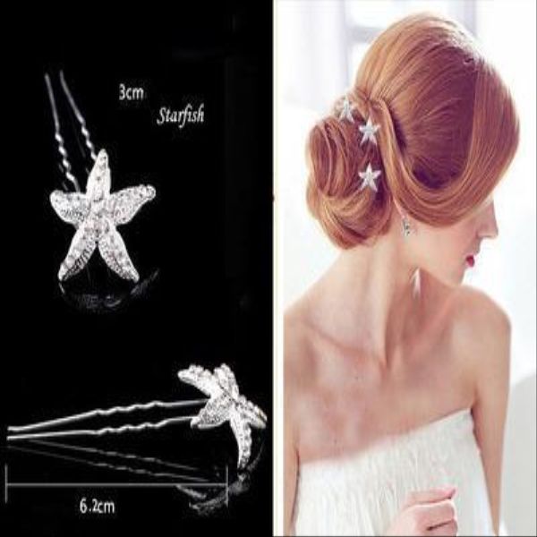 

prom quality girl party wedding clip starfish pins bridal crystal stick selling high hair lihuibusiness dxcas, Golden;silver