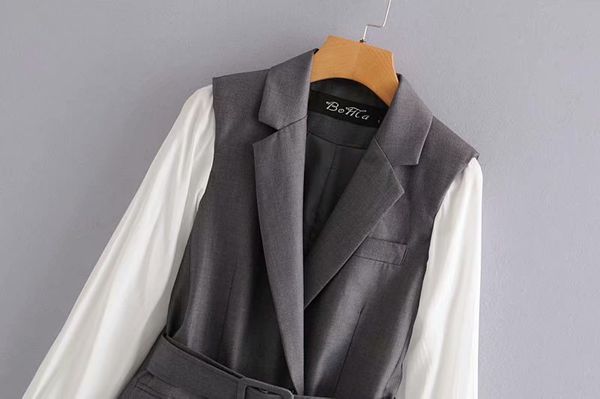 

women's coat autumn 2020 new fashion slim waist - hugging long - sleeved panelled fake two shirt vests casual style size s, Black;brown