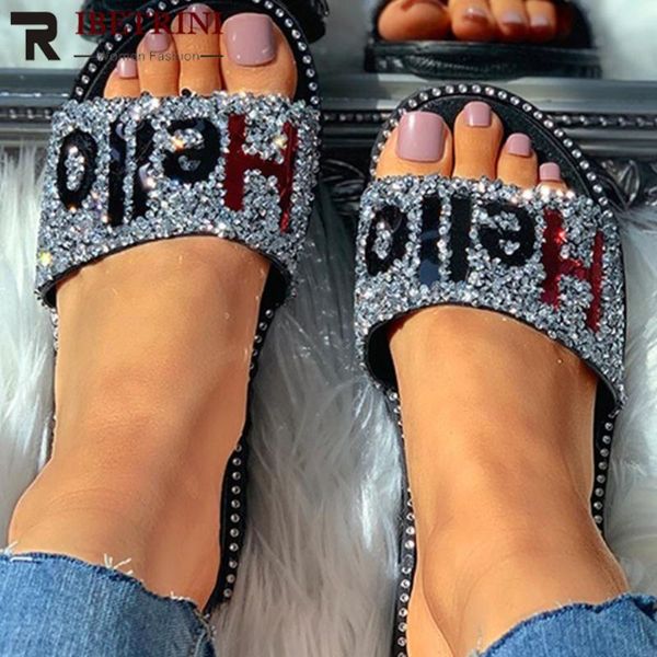 

ribetrini retro women summer shoes women open toe casual daily flat slippers daily leisure classic bling slippers, Black