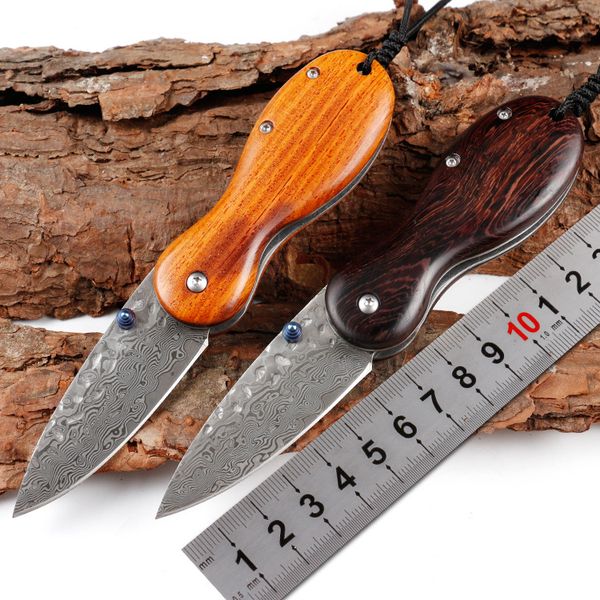 

smooth opening wood handle damascsus sharp blade folding mini pocket knife with great leather case tool