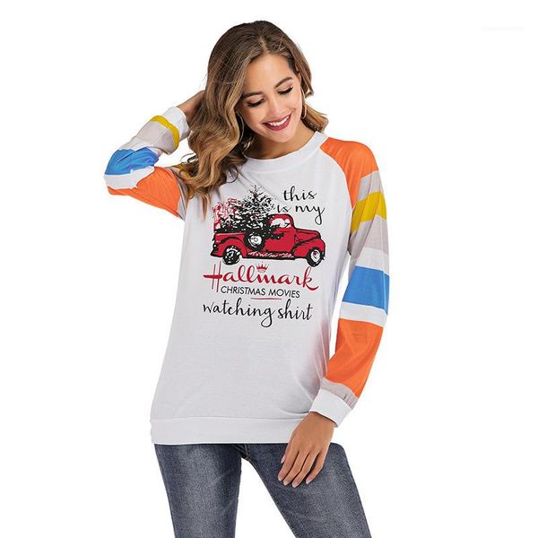 

colorful sleeve letter printed crew neck long sleeve women clothing christmas women designer tshirt fashion panelled, White