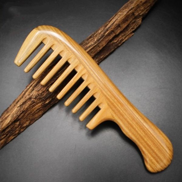 

New Wood Hair Comb 5pcs/lot Sandalwood Wave Handle Ox Horn Wide toothed hair care styling Women Detangling curly hair Men Beard Grooming