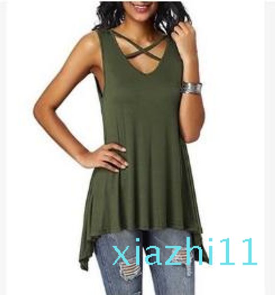 

loose irregular vest t-shirt clothes shirts female clothing new spring summer womens front chest cross v-neck sleeveless, White