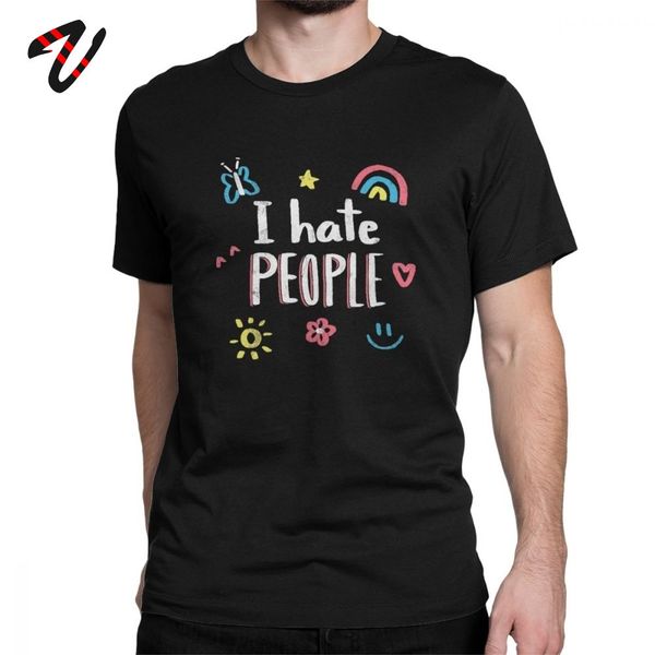 

t shirts for men i hate people humor smile 100% cotton t-shirt short sleeve clothes rainbow flower butterfly graphic tees