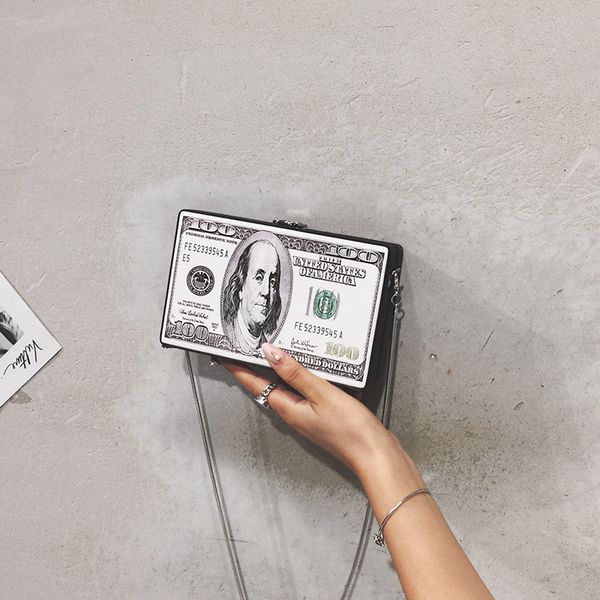 

retro dollar pattern box design pu leather women daily clutch bag chain purse shoulder bag tote ladies handbag crossbody #35