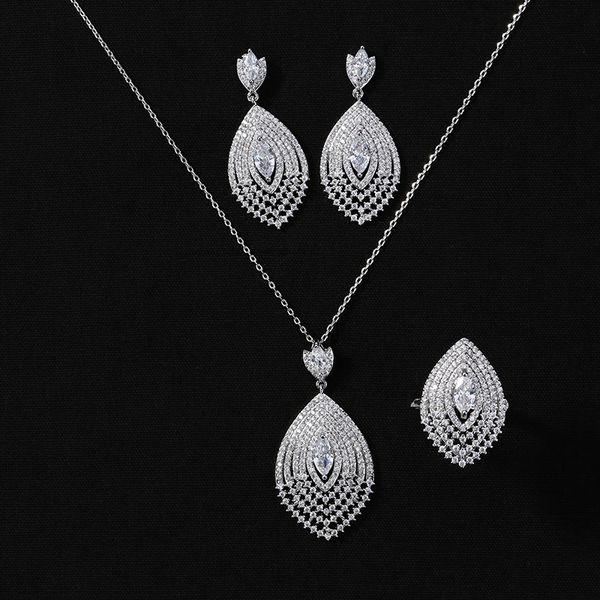 

jewelry set hadiyana vintage necklace ring and earring set for women party cubic zirconia cn992 conjunto de joyas, Golden