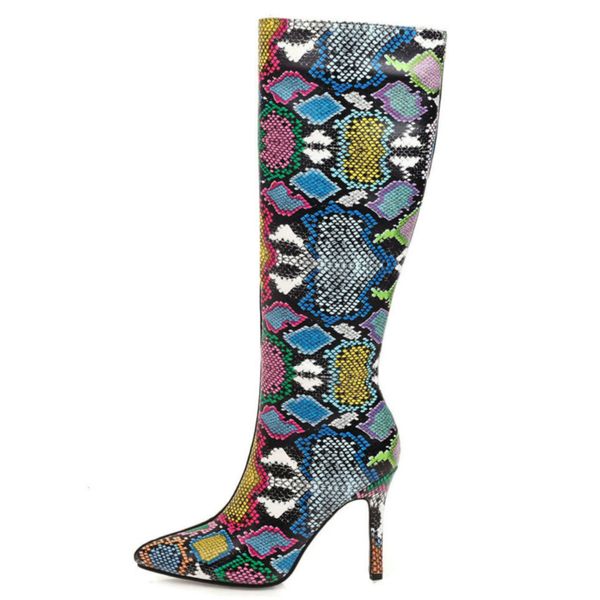 

fashion snake print knee high boots women 2020 autumn winter women's high boots party fetish shoes cowboy woman large size, Black