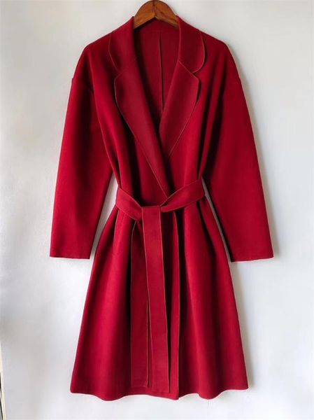 

wool women coats red burgundy fine-knit trench coat, Tan;black