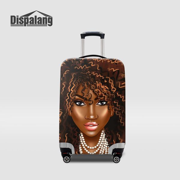 

s/m/l/xl 4 sizes luggage cover for women african girl printing suitcase covers customize image logo travel cases for 18-32 inch trolley, Black