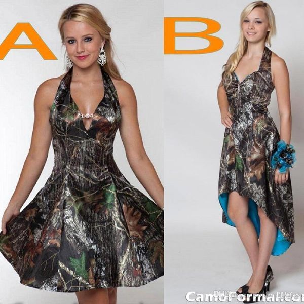 

New Camo Short Bridesmaid Dresses Halter A Line Short Hi Lo Backless Plus Size Cheap Wedding Party Dress BO8268