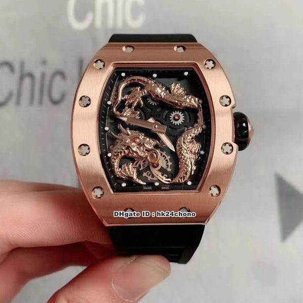 

3 style luxury rm057 dragon-jackie chan rose gold miyota automatic mens watch skeleton dial rubber strap gents watches, Slivery;brown
