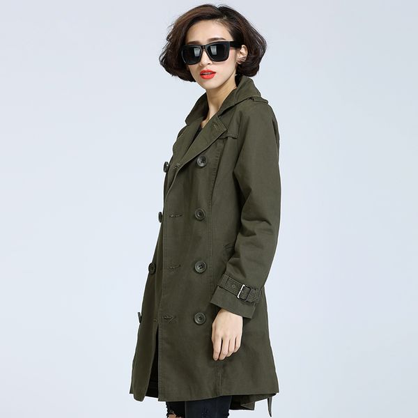 

trench autumn fashion long new brand women spring coats casual cotton army green trench female adjustable waist outerwear cy68, Tan;black