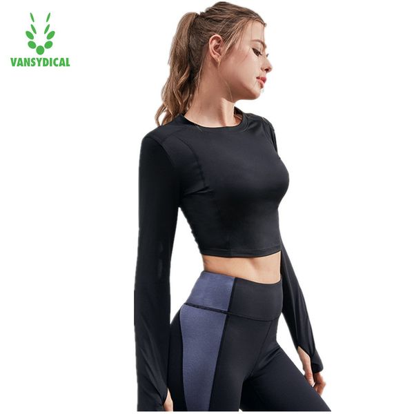 

vansydical women's yoga shirts long sleeve exposed navel running clothes fitness workout sports t-shirts gym jerseys, White;red