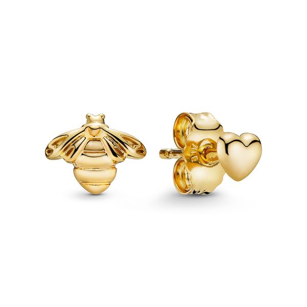 

authentic ale 925 sterling silver heart and bee stud earrings women's luxury fashion designer 18k gold plated earrings with pandora gif, Golden;silver