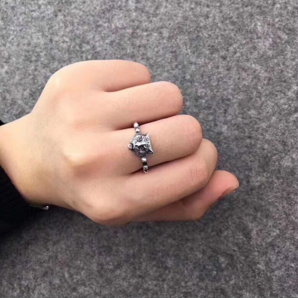 

tiger head open sterling silver ring personality small tail ring weight 4.5g fashion ring jewelry, Golden;silver