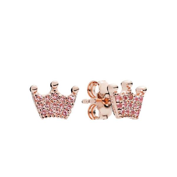 

new 18k rose gold magic crown stud earring original box set for pandora 925 sterling silver cute girls fashion earrings, Golden;silver