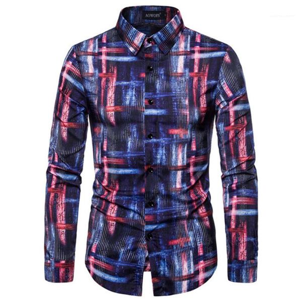 

long sleeved lapel neck shirts fashion mens shirts mens designer long sleeve shirts digital printed casual slim, White;black