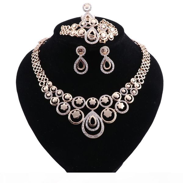 

women bridal fine crystal african beads jewelry sets for wedding party dress accessories set earrings pendants necklace, Slivery;golden