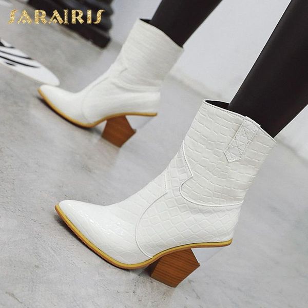 

lapolaka 2020 fashion new plus size 46 high heels black white shoes woman boots slip on concise spring autumn boots ladies