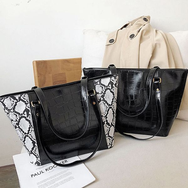 

women's pu leather bag fashion snakeskin pattern handbag large capacity tote bag casual handbag