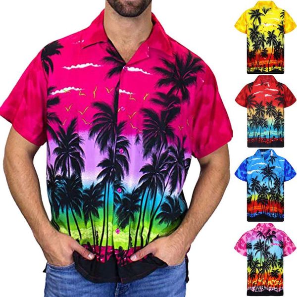 

men's casual shirts hawaiian style beach shirt fashion button print short sleeve quick dry blouse camisas hombre, White;black