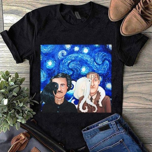 

men t shirt edgar allan poe and h. p. lovecraft the starry night women tshirts