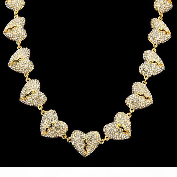 

hip hop 3d broken heart necklace iced out lab diamond men charm chain bling party jewelry, Silver