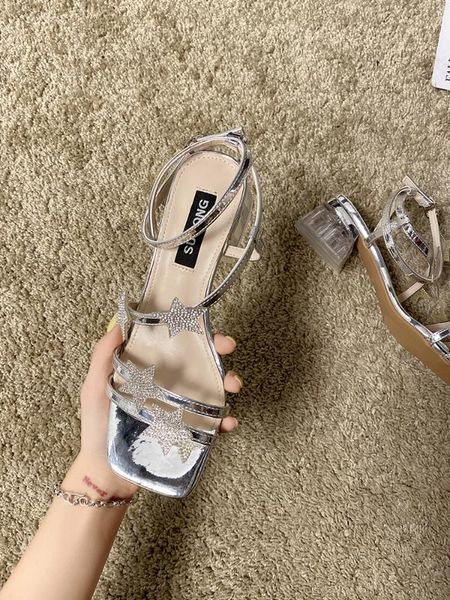 

summer new korean fashion square head chunky heel roman shoes, Black