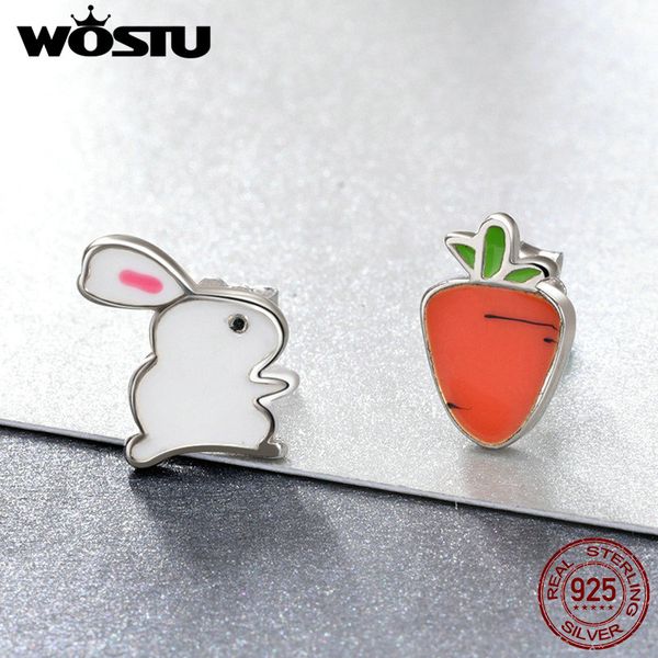 

wostu real 100% 925 sterling silver carrot stud earrings for women tiny silver cartoon animal party fine jewelry fme154, Golden;silver
