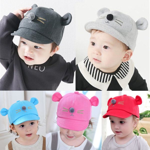 

newborn infant kids baby boy girl 3d cat pom hats with ear lovely winter warm cotton bobble beanie cute peaked cap casquette, Yellow