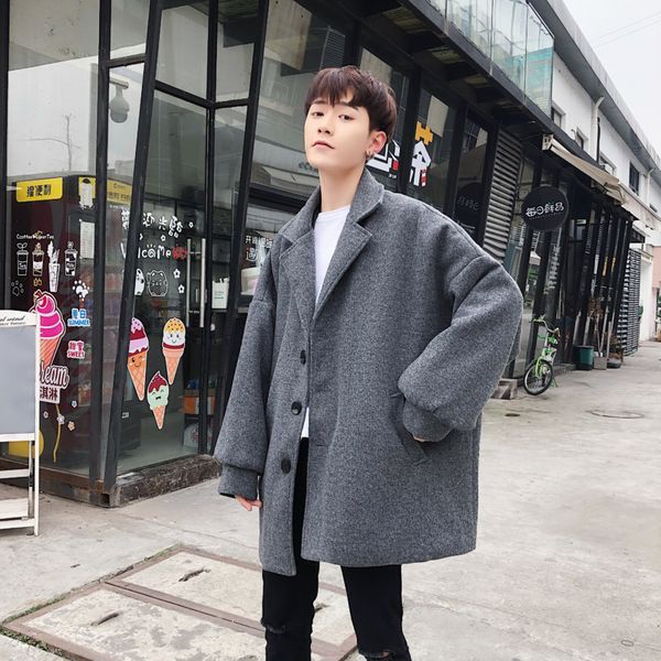 

winter thick short short woolen coat men's fashion solid color casual woolen jacket men street loose coat male overcoat, Black