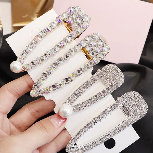 

other shuangr fashion crystal rhinestones hairpins geometric rectangle waterdrop imitiation pearl hair clips accessories, Golden;white