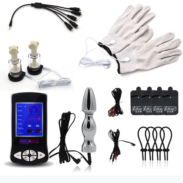 Penis Ring Massage Nippel Sauger Klemmen Massage Anal Butt Plug Elektro Medizinische Themen Elektrische Schock Kit Sex Spielzeug Für Männer frau MX200422