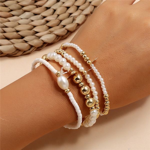 

modyle 4pcs/set bohemian gold color beads bracelet set summer beach jewelry boho pearl charm bracelets for woman, Black