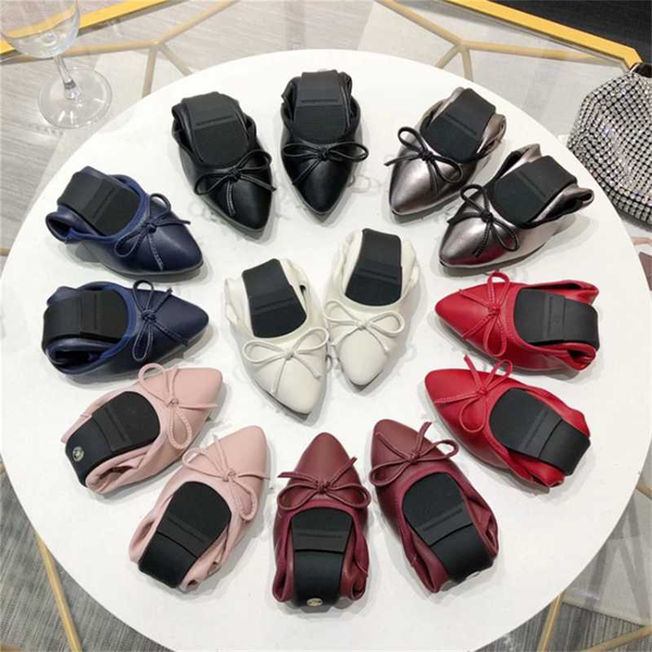 

women shoes shallow pointed toe super soft comfortable butterfly knot decor multi color genuine leather flat, Black