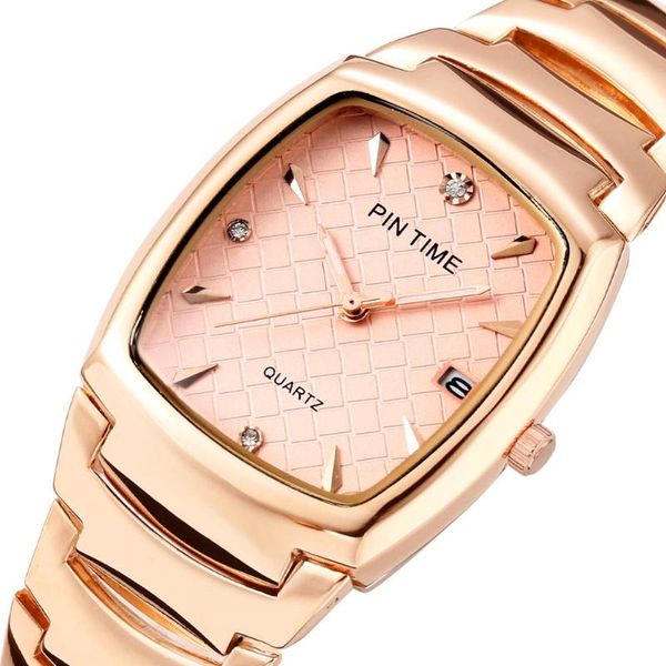 

wristwatches square tungsten steel watch men gold quartz mens business watches diamond waterproof male clock relogio masculino, Slivery;brown