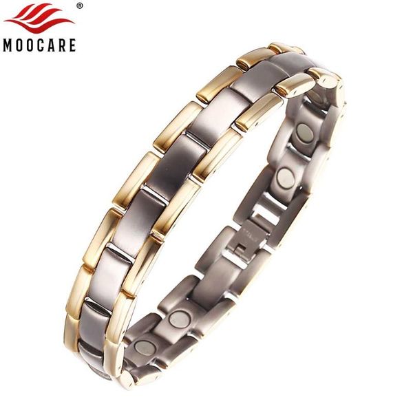 

moocare titanium magnetic bracelet health men metal hand wrist chain plated gold black adjustable with tool