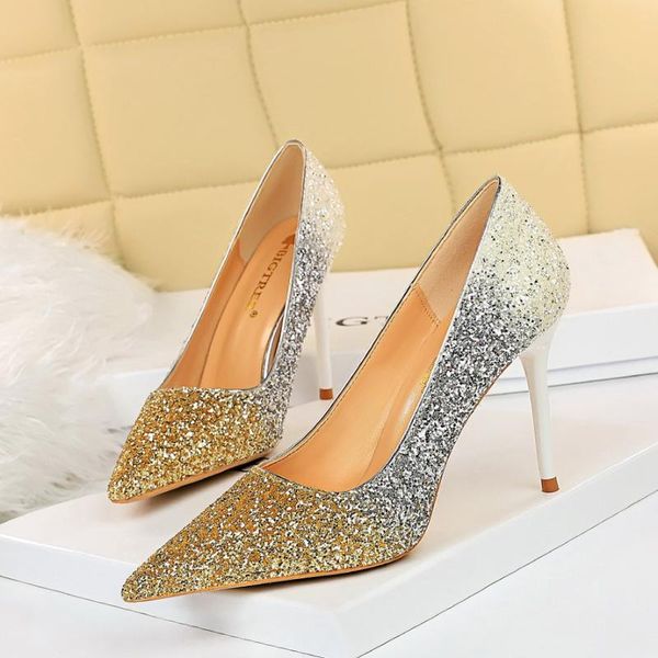 

dress shoes 2021 spring autumn fashion women gold rainbow 10cm thin high heels escarpins pumps sequin bling bridal valentine, Black
