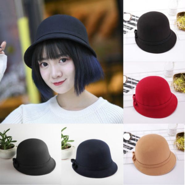 

2020 usa women fashion classic retro ladies fedora sweet brim sun hat solid for female beanies, Blue;gray