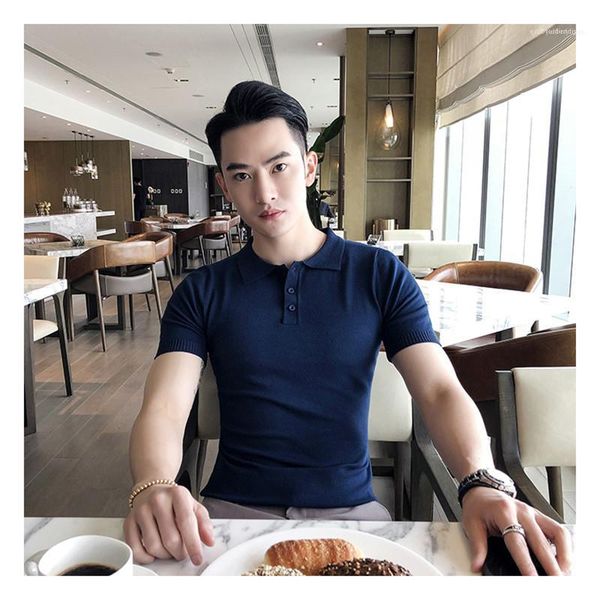 

designer polos mens summer lapel solid color mens polo shirt slim half sleeved males tees, White;black