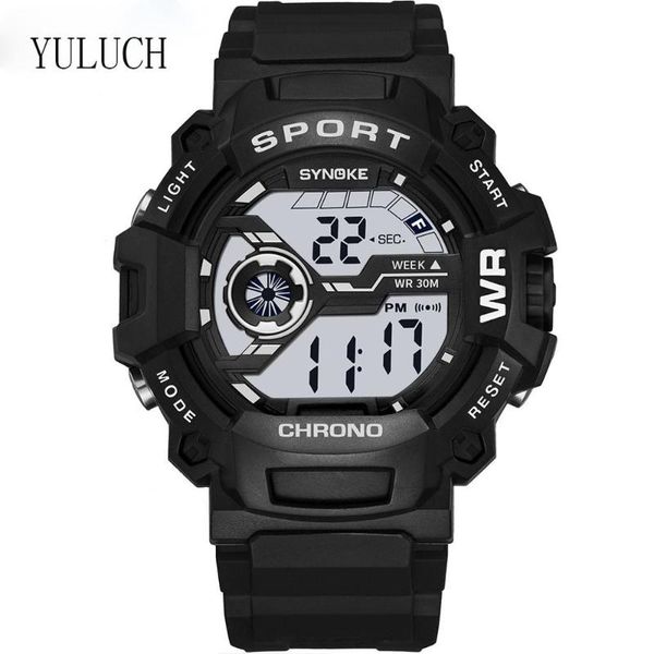 

yuluch student digital watch outdoor sports waterproof multifunctional luminous fashion sports watch men moon phase alarm, Slivery;brown