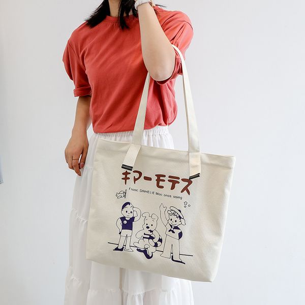 

2020 new cartoon tote women's bag casual handbag canvas bag korean-style simple shoulder casual handbag