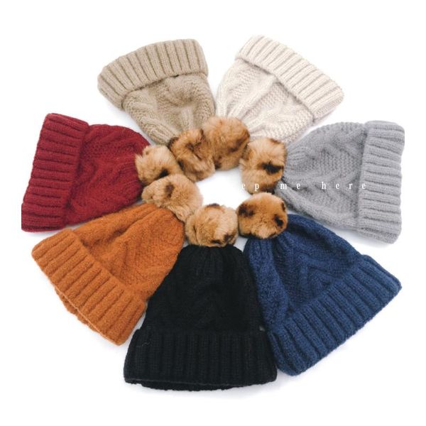 

children cross light board thick children leopord pattern furry ball wool cap men and women baby warm warm knitted hat, Slivery;white