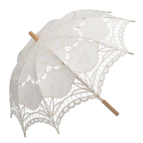 

new 26" long cotton embroidery lace umbrella romantic wedding accessory sun umbrella pgraph white ivory black