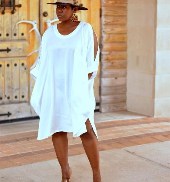 

women summer designer solid color dresses open cuff crew neck half sleeve plus size females clothing, Black;gray