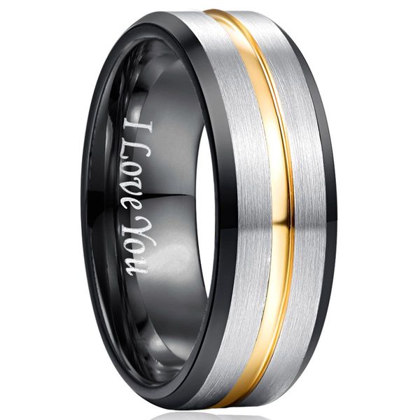 

men's 8mm tungsten carbide ring blue & black matte finish beveled edge wedding band size 6 to 14, Golden;silver