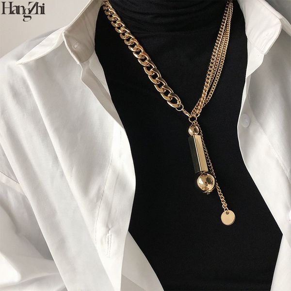 

hangzhi street selfie simple creative punk holiday style asymmetrical long tassel demon multilayer thick chain lady necklace, Silver