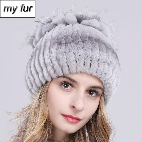 

2020 women natural real rex fur beanies hats winter warm knitted rex fur caps new female with skullies hat, Blue;gray