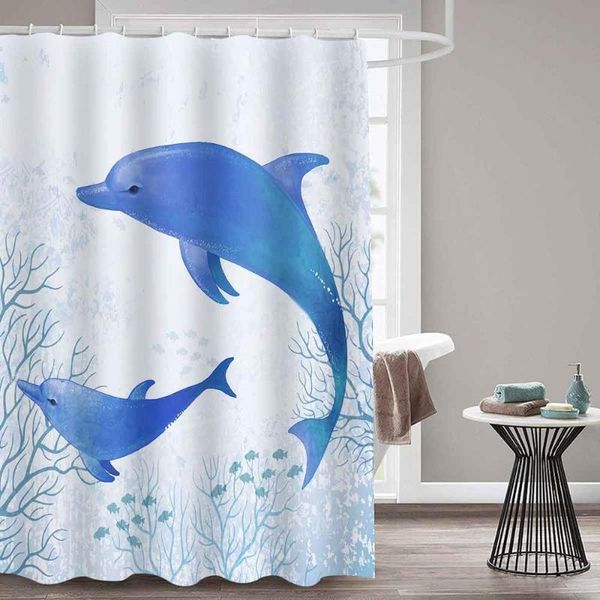 

douchegordijn cartoon waves dolphin print waterproof shower curtain polyester fabric bath curtain home bathroom shower curtains